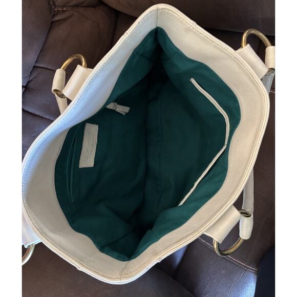 Rachel Nasvik White Tote Purse Tabitha Bag Leather Gold Hardware - Picture 4 of 9